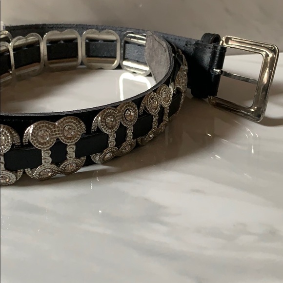 Vera Pelle Accessories - Vera Pelle Bling Silver Black Leather Belt